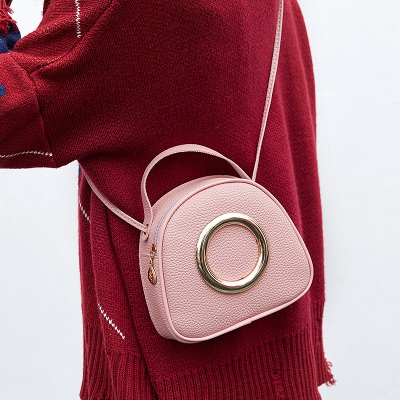 Frauen PU Leder Handtaschen Ring Dekoration Weibliche Kleine Mini Kühle Schulter Crossbody Hand Tasche für Kleine Mädchen Kinder