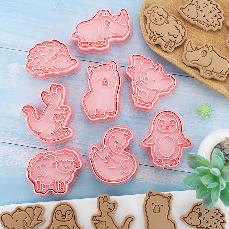 8Pcs/Set Animals Cookie Cutter Biscuit Mold Penguin Alpaca Koala Kangaroo Pattern Cookie Stamp Fondant Cake Dessert Decoration