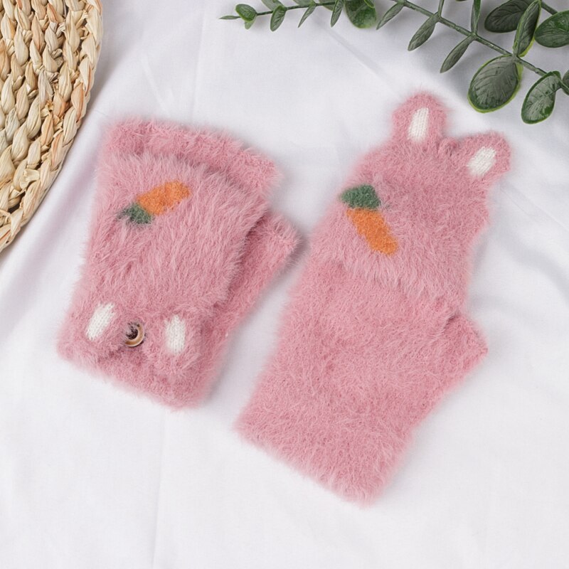 Dzianinowe rękawiczki bez palców dla dziewczynek ciepłe Faux futrzane mitenki dziecięce zimowe pół z efektem poruszania palcem okładka maluch prezent akcesoria dla dzieci: 3