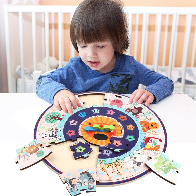 Houten puzzel klok Speelgoed 12 Nummers Klok Speelgoed Cognitieve Bijpassende Klok Speelgoed Baby Kids Vroege Educatief Speelgoed Puzzels