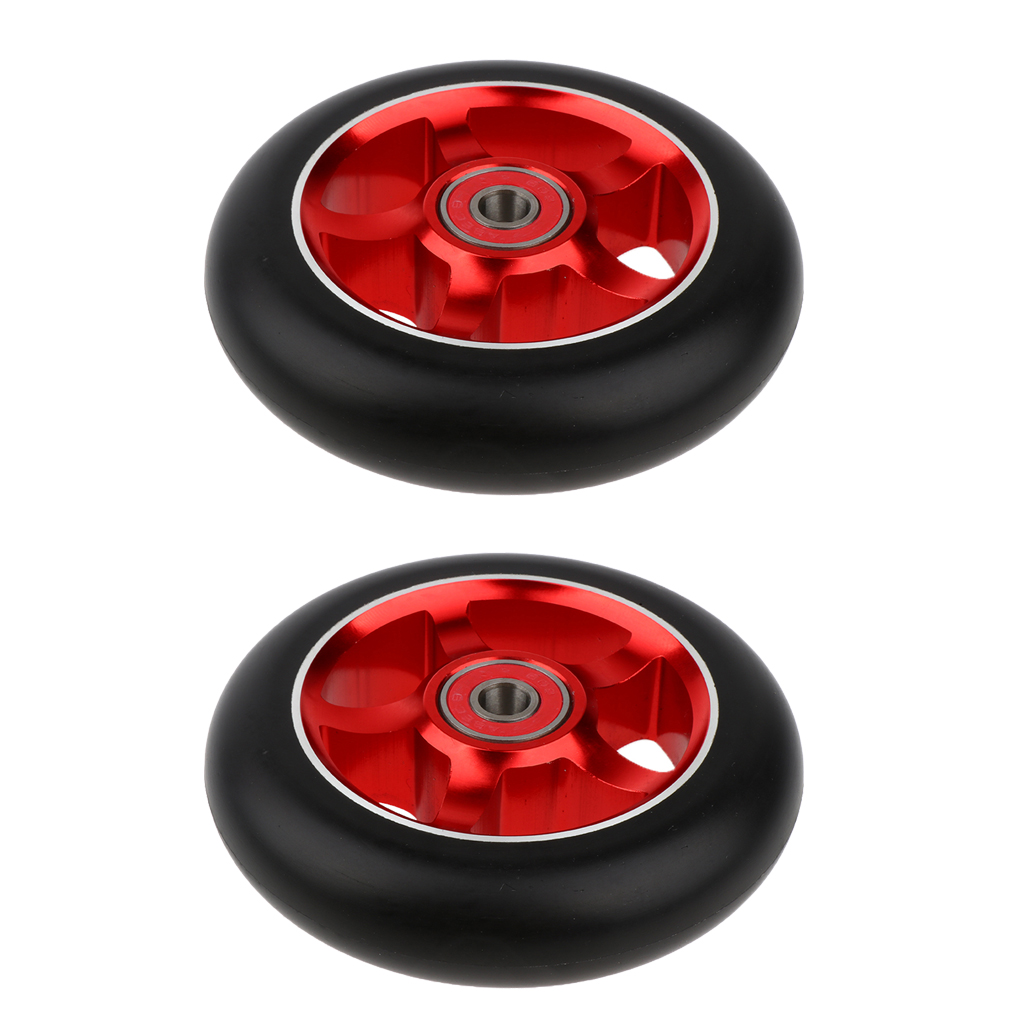 2 stk / sæt aluminiumslegering 100mm pro løbehjul med bærende sparkescootere scooter dele hjul udskiftning tilbehør: Rød