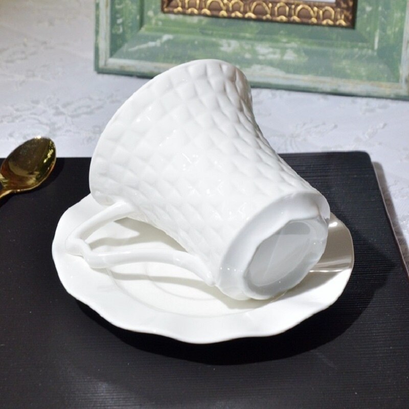 250ml Ceramic Water Cup Embossed Mark Cup Pure White Ceramic Cup