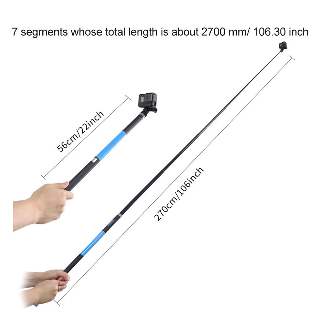 Telesin super lang kulfiber selfie stick til gopro / yi / sjcam og andre action kameraer tilbehør strakt op  to 2.7m