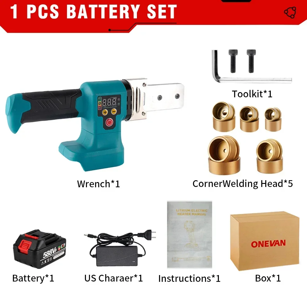 ONEVAN 1400W Cordless Plastic Welding Machine PE/PPR/PB/PPC Pipe Melter Pipe Welding Machine Max 320° For Makita 18v Battery: Blue