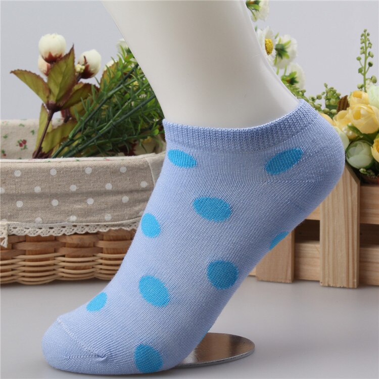 10 Colors Big Dots Women Cotton Sock Slippers Female Cute Candy Invisible Ventilate Boat Socks Low Ankle Hosiery For Woman Sock: Sky