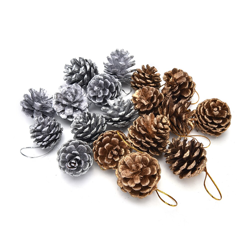 9Pcs Christmas Tree Pine Cones Pinecone Hanging Ball Year Xmas Party Ornament For Festival Supplies 2Colors