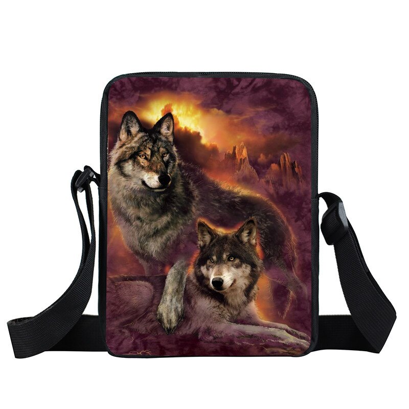 cool animal wolf print shoulder bag mens women handbag teenager boys girls mini messenger bag cute totes samll cross bags bokbag: XKB LANG03