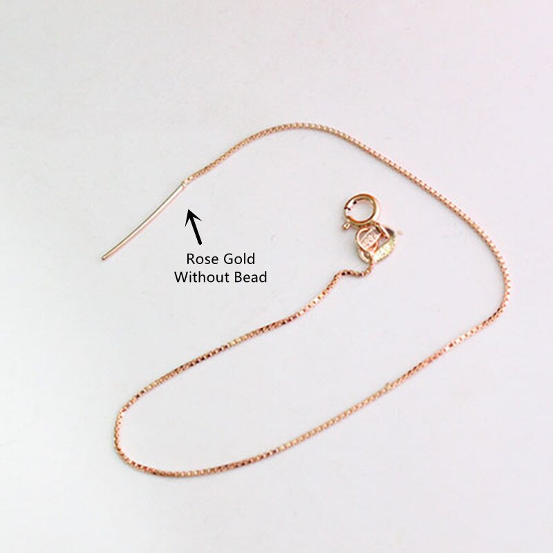 Lo Paulina Solid 925 Sterling Zilver Slide Verstelbare 0.65Mm Box Chain Enkelband 18/23Cm Voor Mode Vrouwen Te Dragen Sieraden: Rose Gold No Bead / 18cm