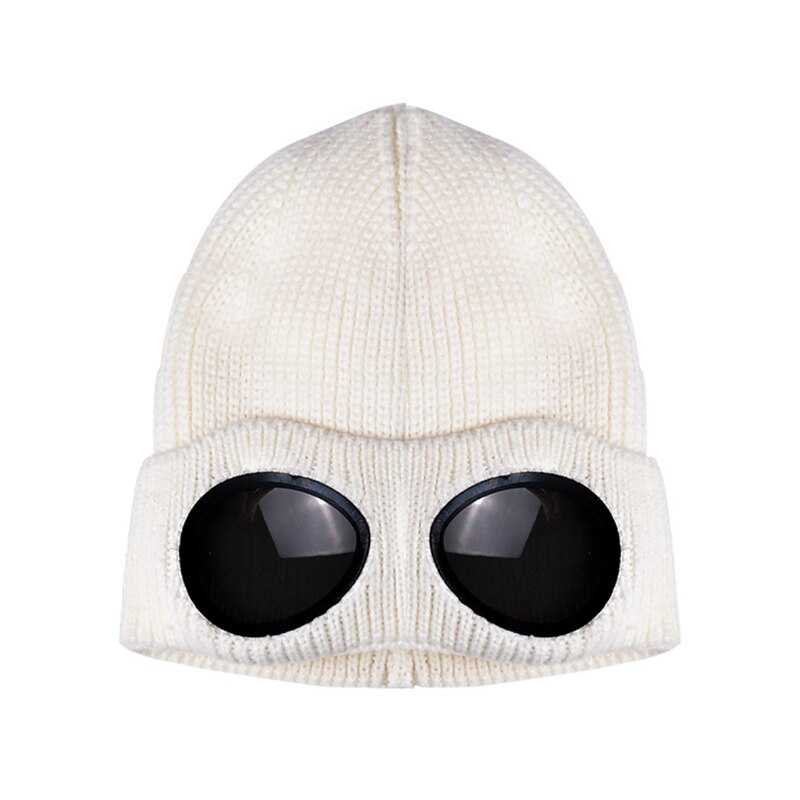 Glasses Hat Unisex Wool Knitted Goggles Beanie Thermal Fluffy Warm Cap Heat Keeper Ear Protector Men Women Hat Cap
