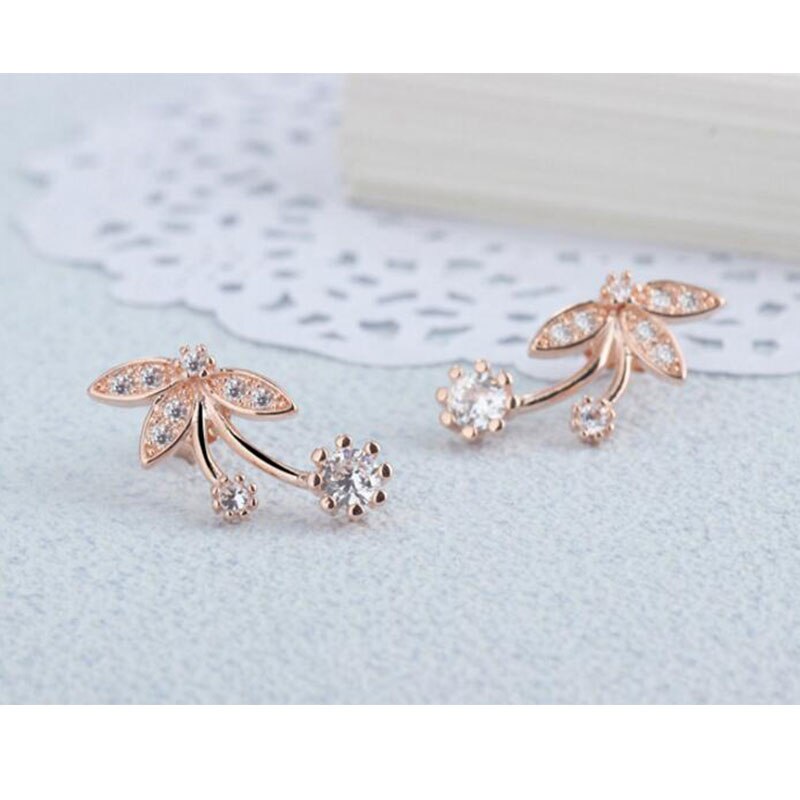 Anenjery Silber Farbe Zirkon Schmetterling Blume Blätter Zucht Ohrringe pendientes ohrringe boucle d'oreille S-E346: Rose Gold