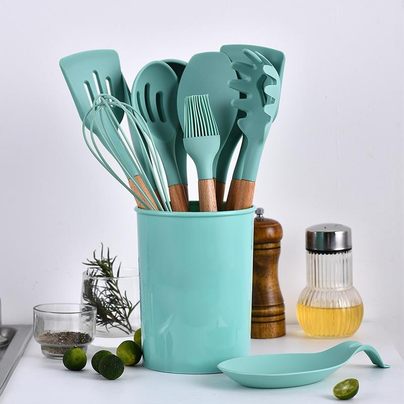 Green Silicone Kitchen Utensils Set Non-stick Cookware Cooking Tool Shovel Spoon Soup Kitchen Utensils Accessories Kitchenware