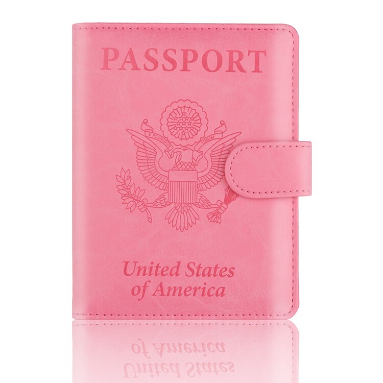 Trassory reseläder usa pass täcker oss rfid-skydd kreditkort passhållare fodral med magnetisk knapp: Rosa