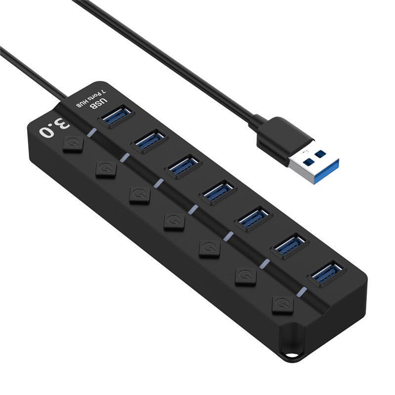 Usb-hub 3.0 5 gbps hoge snelheid 7- poorts usb 3.0- hub splitter aan/uit-schakelaar voor laptop-pc met eu-stekker