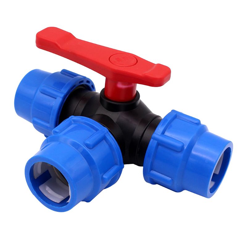 PE three-way quick connect valve plastic valve T-type valve inner diameter 20/25/32mm quick connect plastic three-way valve