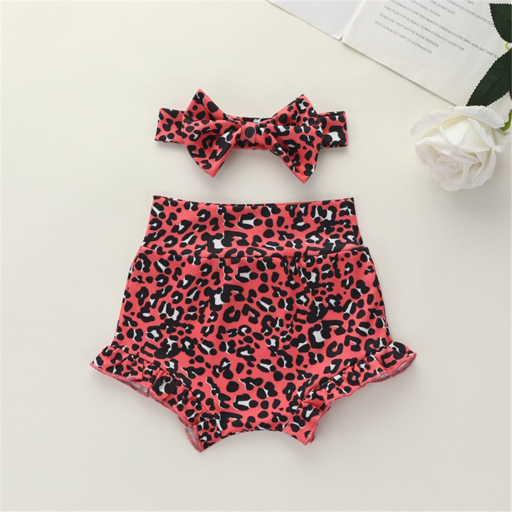2 stk sett baby jenter 0-18m leopardshorts bomull spedbarn barn volanger korte bukser sommerklær sett