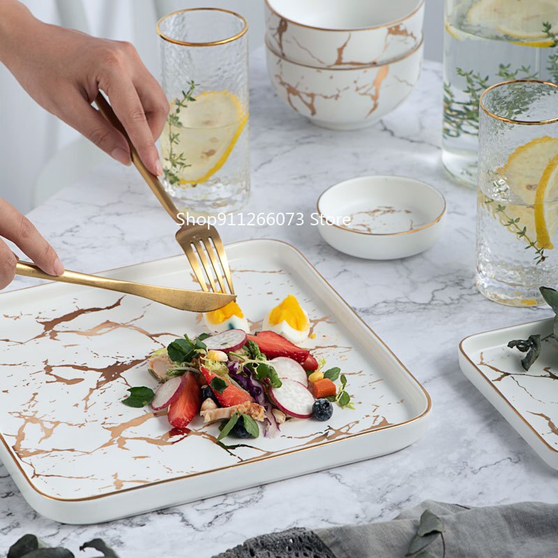 Steak Vierkante Servies Set Marmer Westerse Voedsel Plaat Keramische Plaat Sushi Dessert Lade Vierkante Servies Set Borden En Schotels