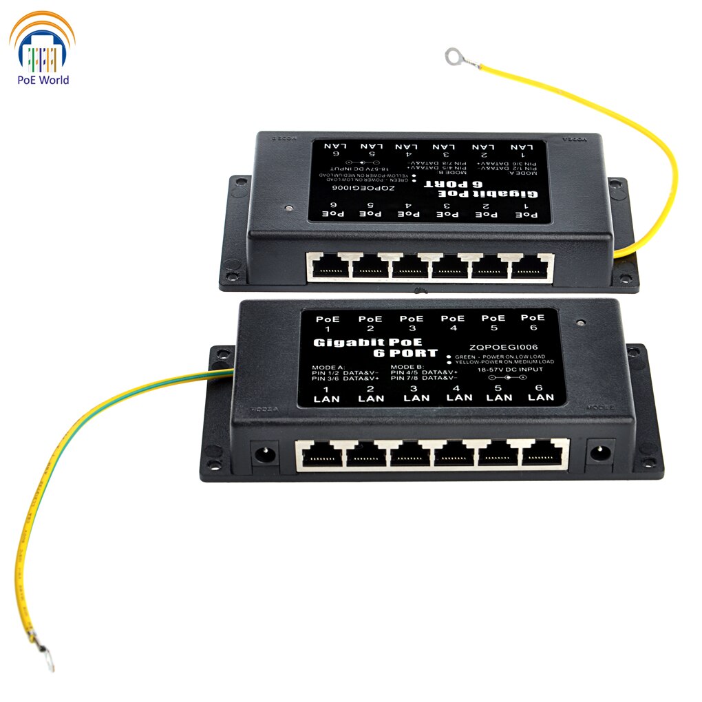 Gigabit Passive PoE 6 Port Power over Ethernet Injector for 802.3af Devices, with 24V 60W Power Adapter, used for Unifi AC lite