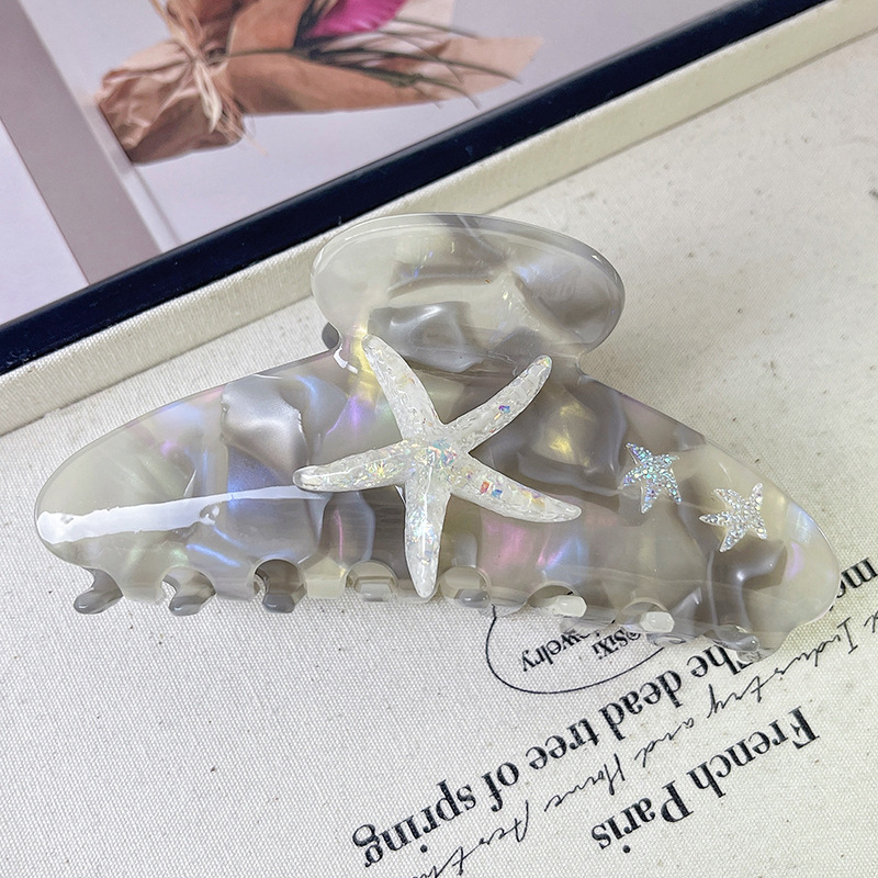 YHJ-garra para el pelo de estrella de mar para mujer, pinza para el pelo de acetato con diamantes de imitación, joyería de vacaciones, pinzas para el pelo, accesorios para el cabello: Gris claro