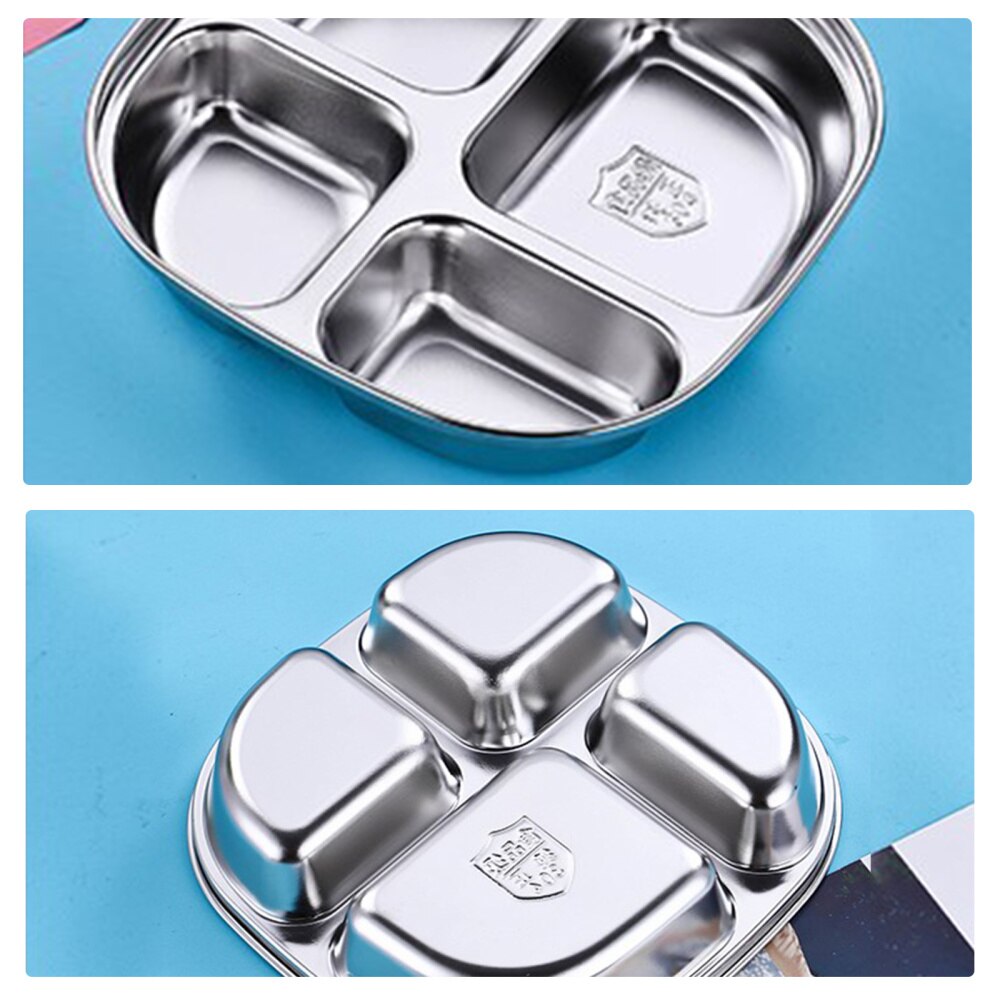 Durable Stainless Steel Divided Dinner Tray Lunch Container Food Plate for School Canteen Section Safe Healthy