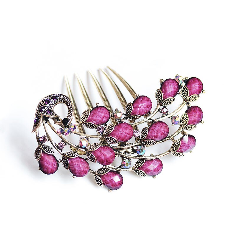 Morkopela vintage pavão pente de cabelo jóias bronze antigo metal grampo de cabelo hairpins mulheres banquete acessórios para o cabelo: purple