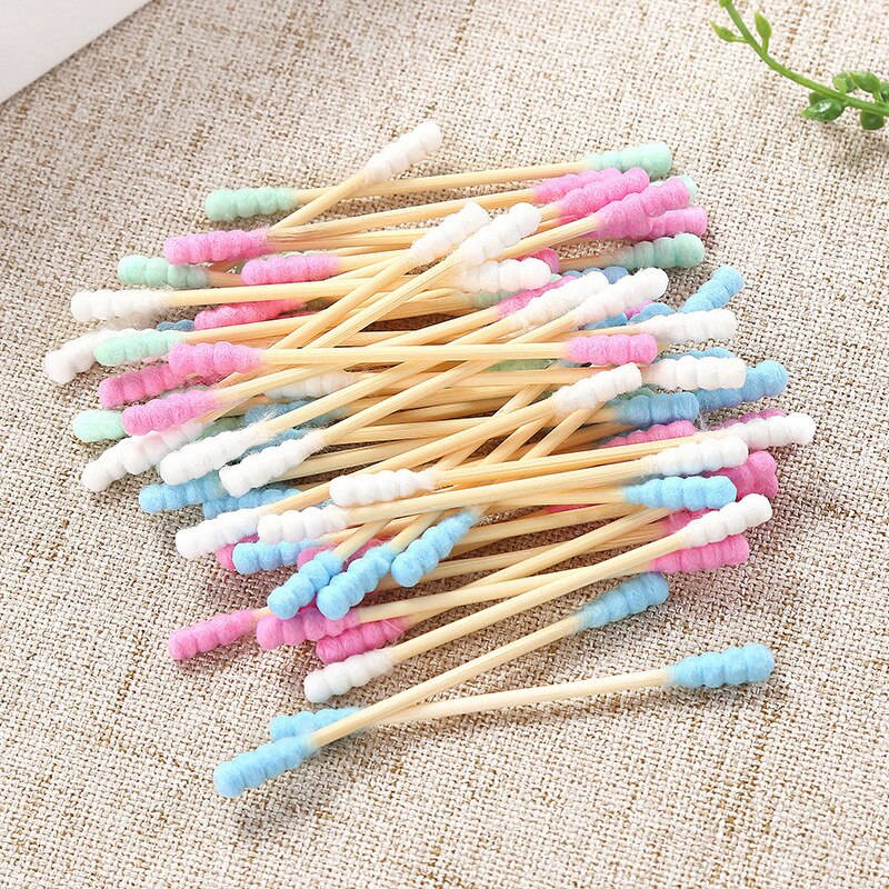 Hisopo de algodón de bambú, palo de madera suave, cepillo de tampón limpio para las orejas, para la salud y la belleza, 5 cajas/200 piezas
