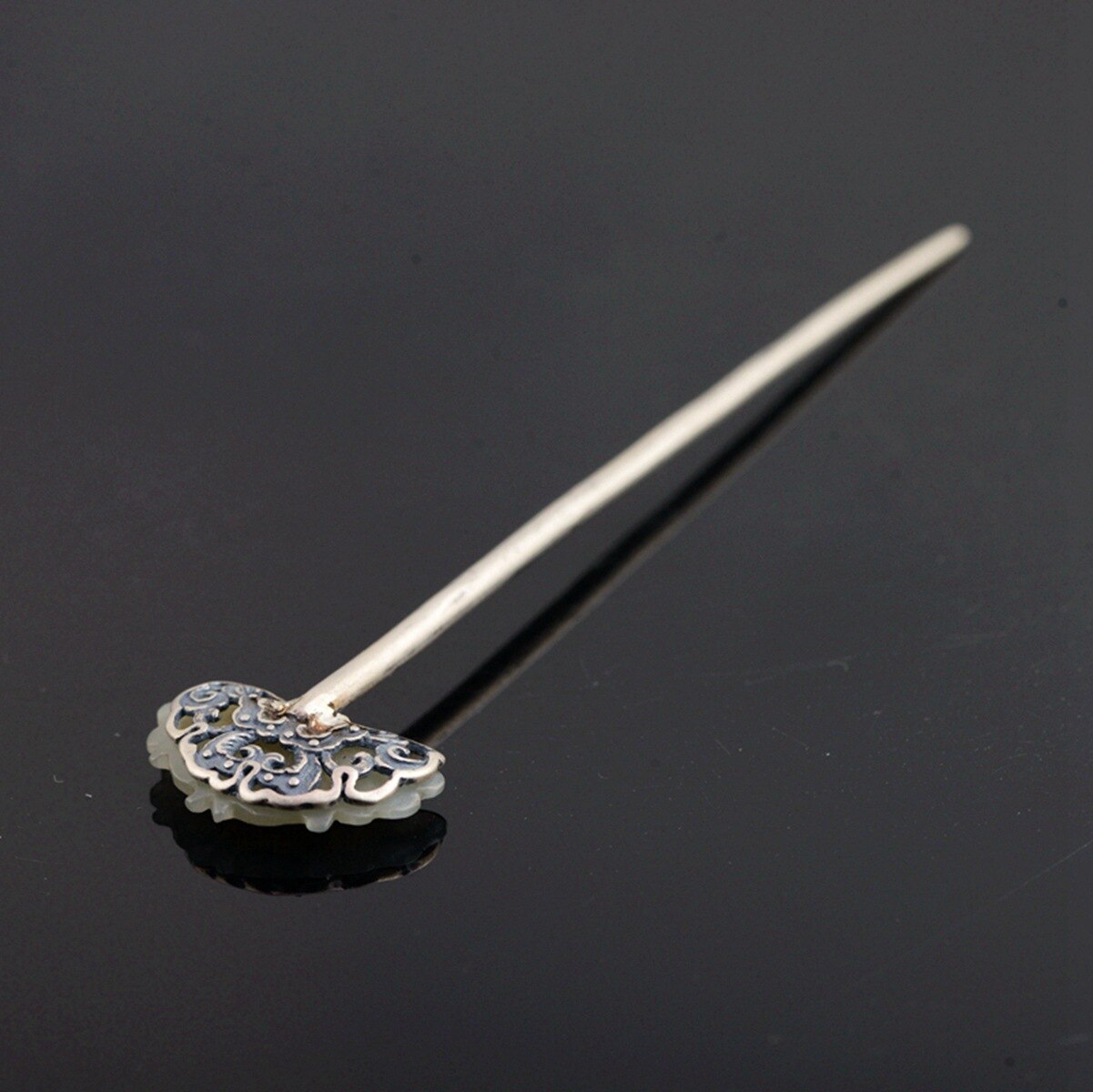 Bocai  s925 haaraccessoires aus sterlingsilber, schmetterling, liebesblumen, jade-kopfschmuck, haarnadel-charm-schmuck für damen: Grau