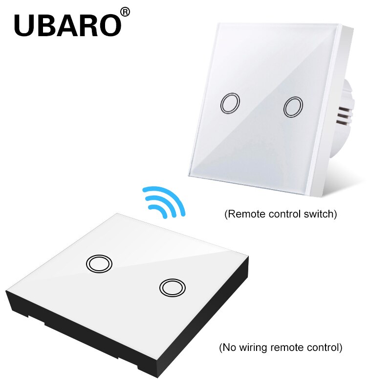 UBARO EU/UK100-240V Wireless Controller Crystal Glass Screen Smart home wall light lamp RF433 Controller Touch switches 2Gang: ZS-WW002-SF