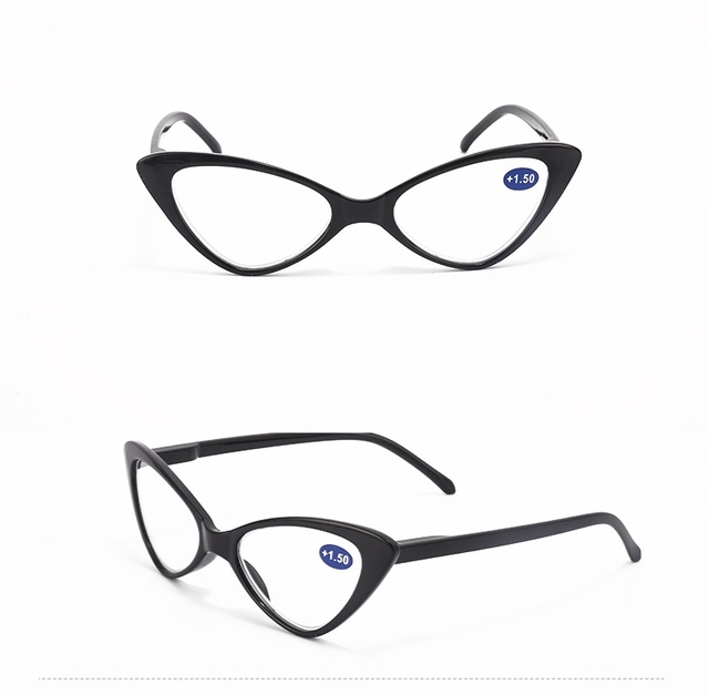Gafas de lectura estilo ojo de gato para mujer, anteojos de lectura Retro con montura pequeña, lentes transparentes, para presbicia, Pc, montura completa: Negro / +400