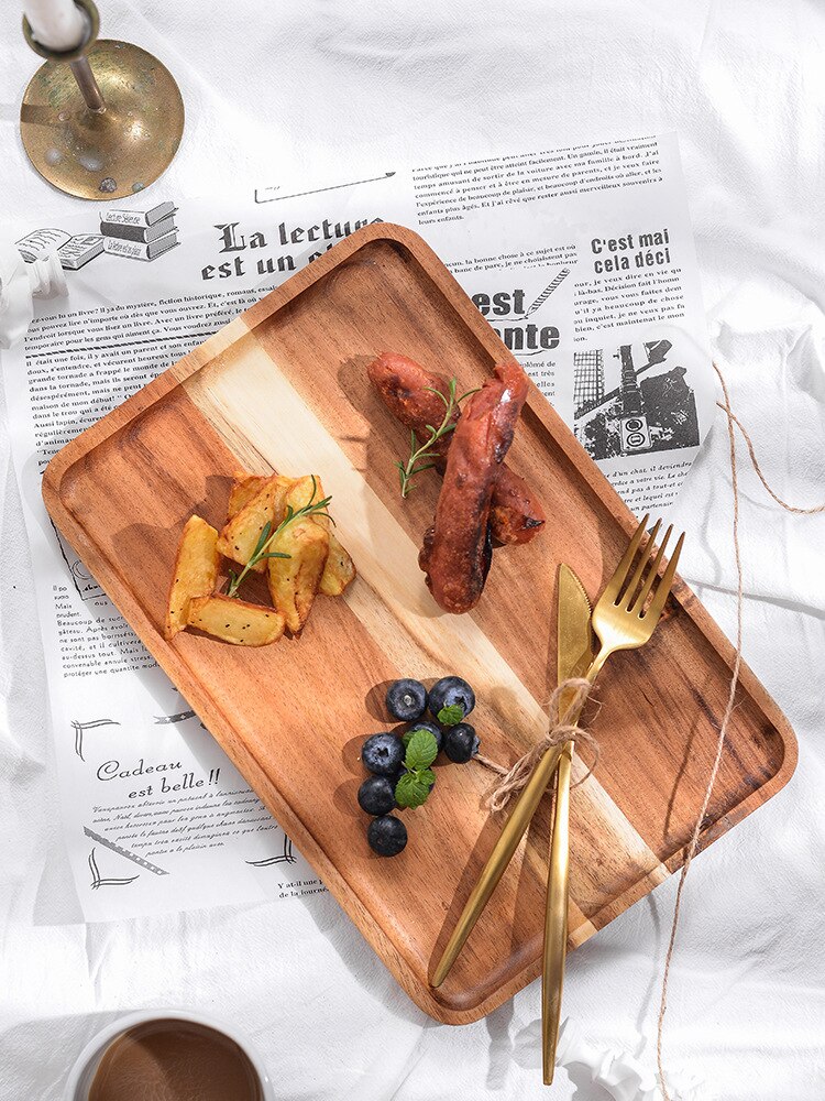 Acacia Wooden Pallet Household Rectangular Coffee Breakfast Bread Tray Fruit Plate Export Wooden Tableware