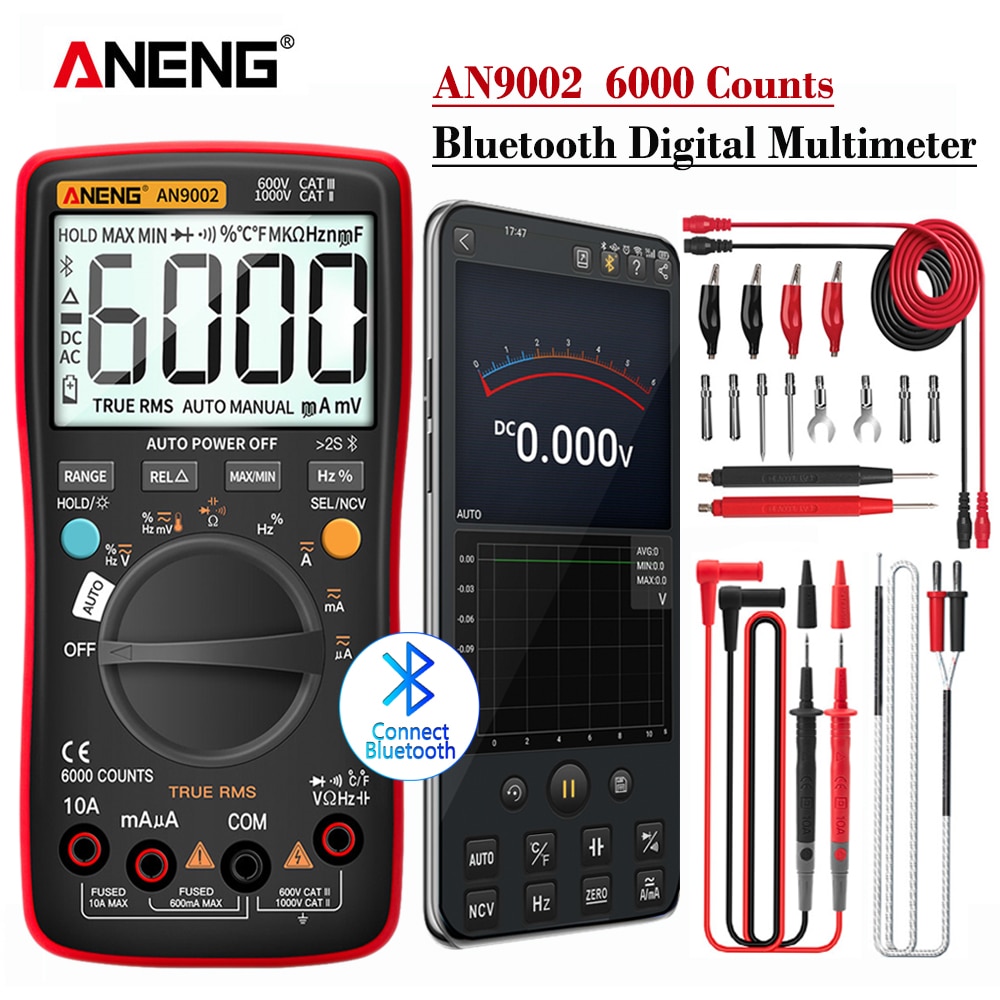 Aneng AN9002 Bluetooth Digitale Multimeter 6000 Telt Professionele Multimetrotrue Rms Ac/Dc Stroom Spanning Tester Auto-Range