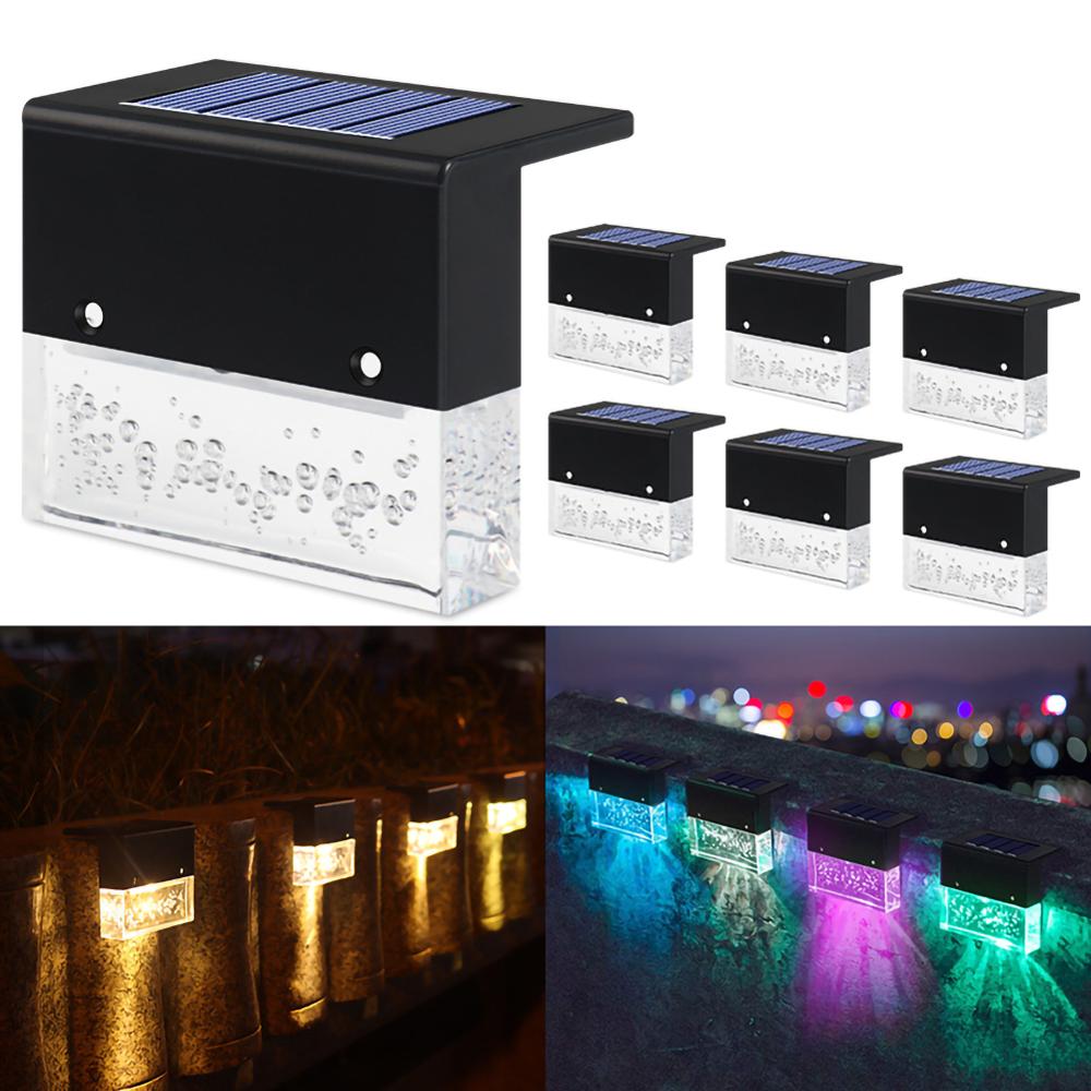 4/6pcs LED RGB Warm White Solar Lamp Path Stair Outdoor Waterproof Wall Light Garden decoration Landscape Stair Deck Lights