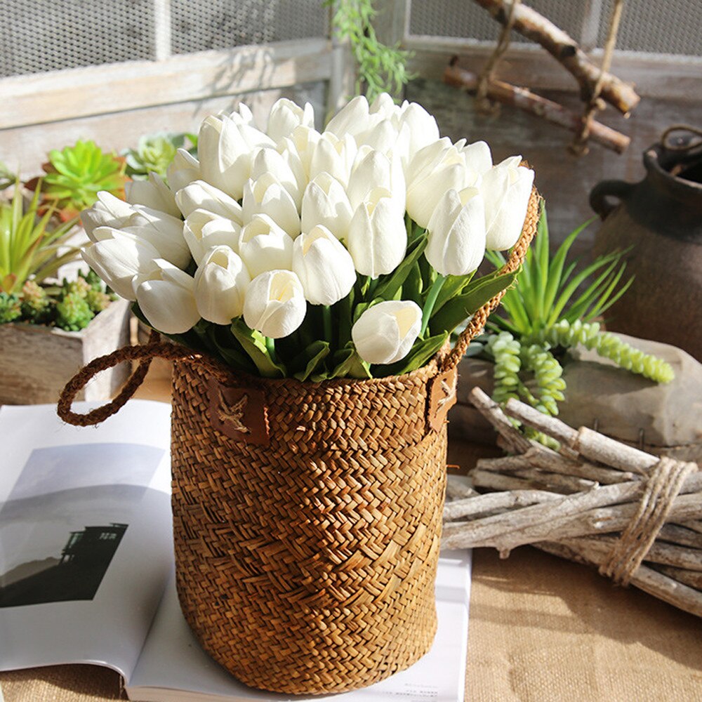 Kunstmatige Nep Bloemen Tulp Boeket Bloemen Bruidsboeket Party Home Decor Gn: White