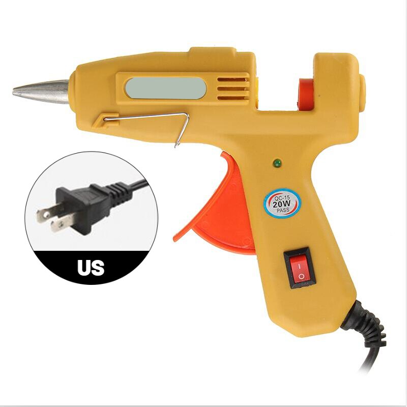20W Electric Melt Glue Gun Multifunctional Home Mini Glue Gun Electric Heat Temperature Switch Tool with 7x100mm Glue Stick: Yellow Glue Gun