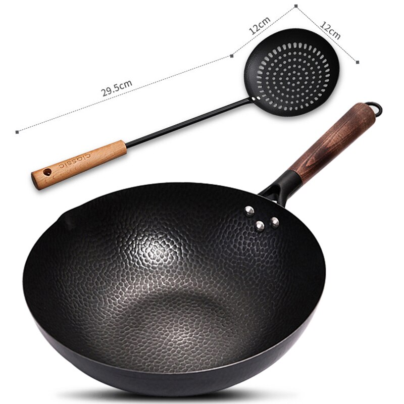 32 Cm Niet-Coating Ijzeren Pot Gietijzeren Pan Algemeen Gebruik Voor Gas En Inductie Kookplaat Chinese Wok Kookgerei pan Keuken Gereedschap: 32cm and colander