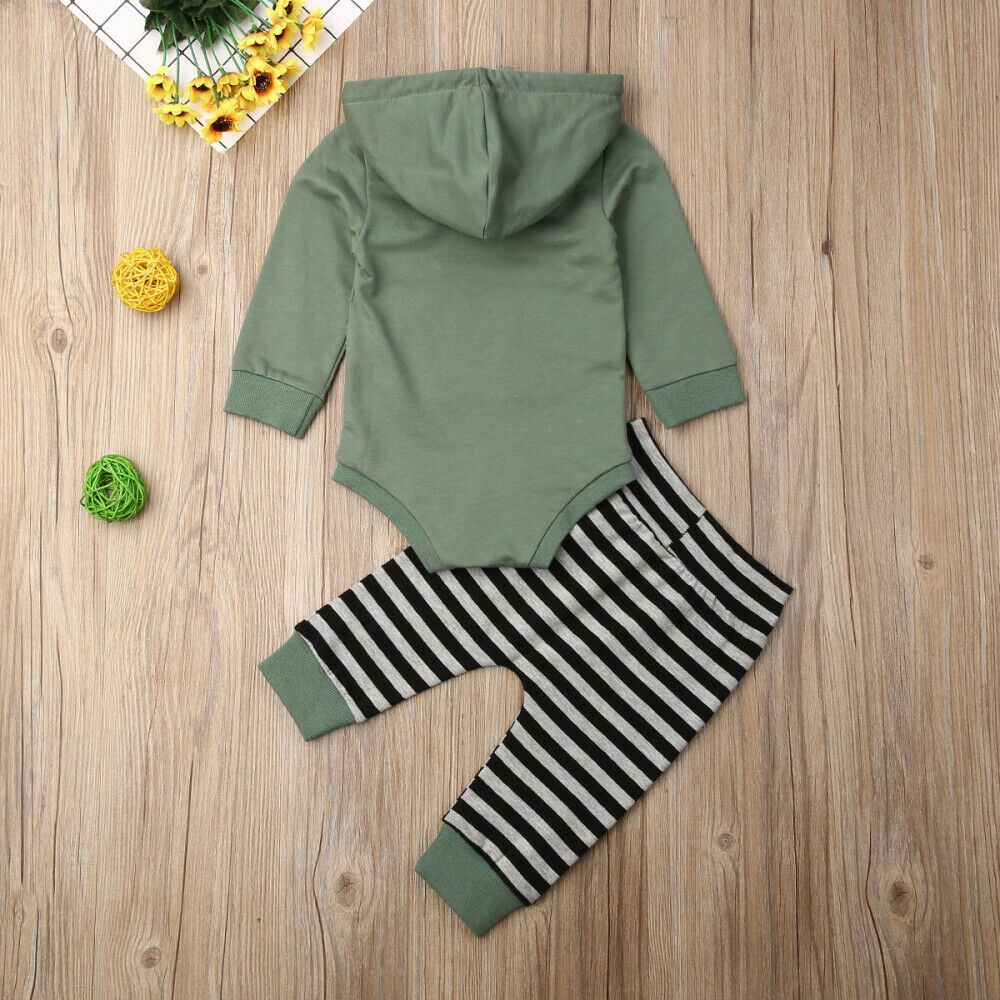 Vauvan kevät-syysvaatteet taaperopojan vaatteet hupulliset topit pitkähihainen body raidallinen + pitkät housut taskuasut