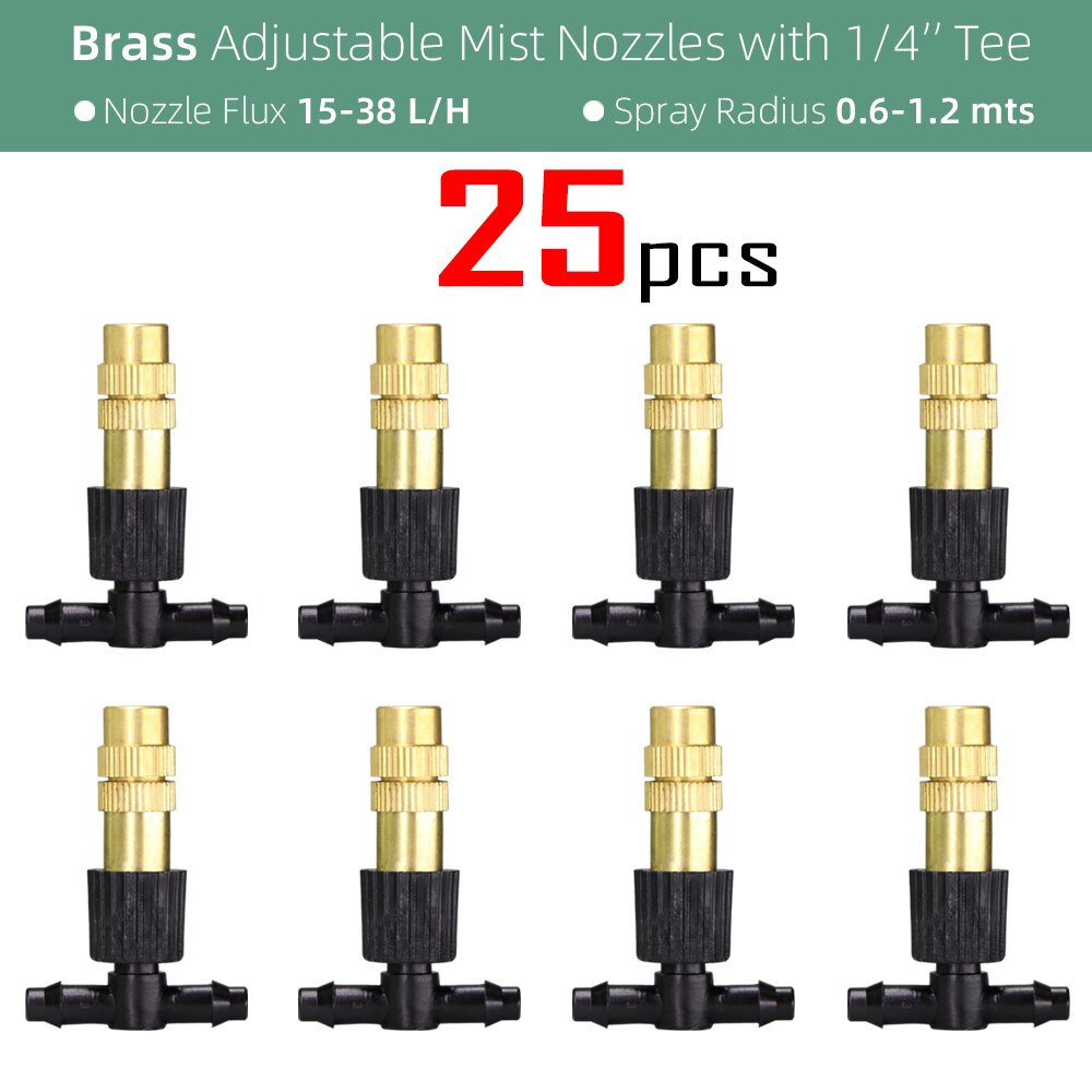 15-250PCS Adjustable Copper Misting Nozzle w/ 4/7mm Plastic Tee Connector Brass Watering Irrigation Sprinkler Cooling Nozzle: Yellow