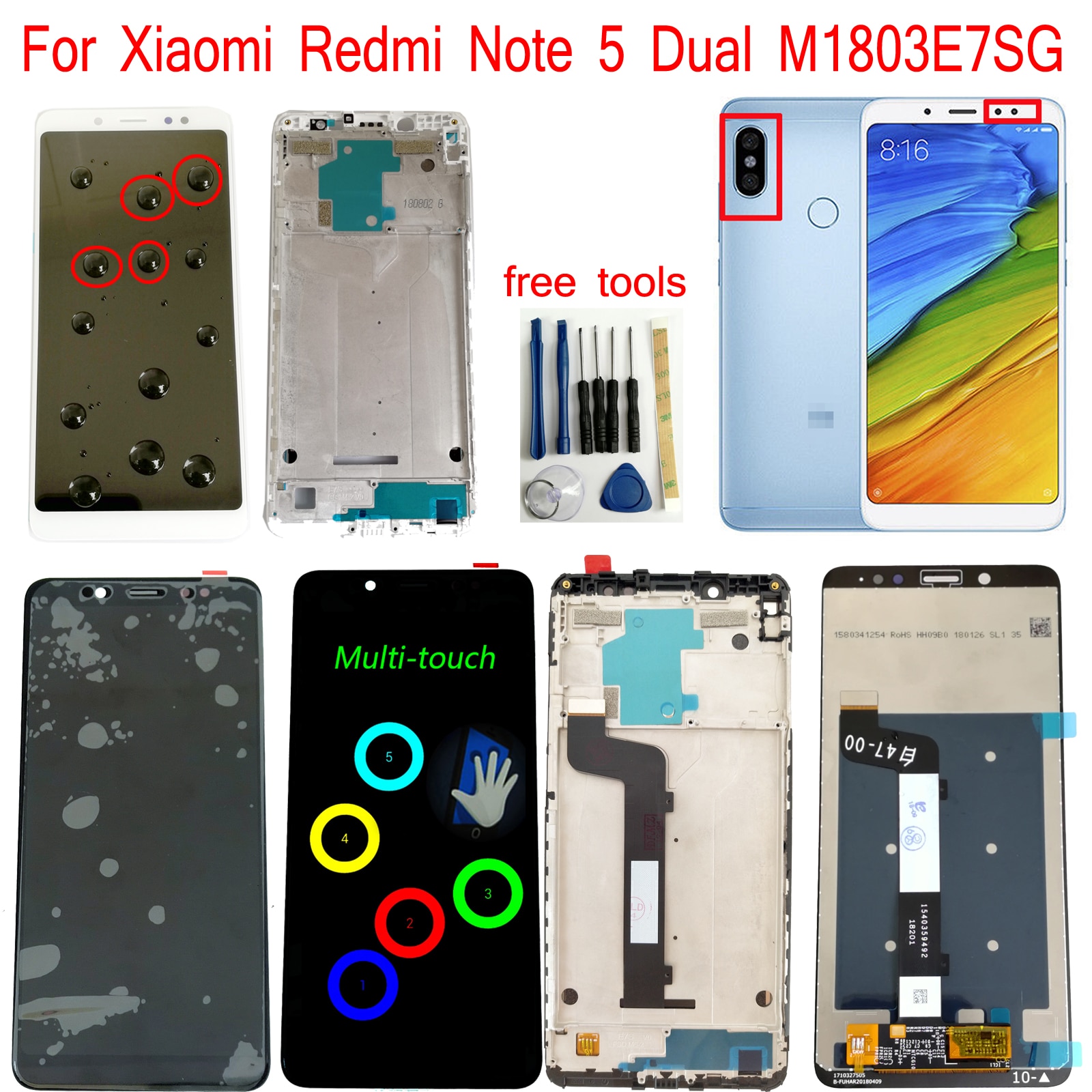 Shyueda Original For Xiaomi Redmi Note 5 Dual M1803E7SG M1803E7ST M1803E7SC LCD Display Touch Screen Digitizer With Frame Tools