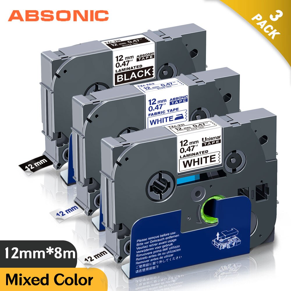3PK 12Mm Tze Tape Compatibel Brother TZe-231 TZe-232 Ze-233 Zwart Op Wit Label Lint Sticker Voor P Touch PT1000 label Maker: 3PK Mixed colors-4