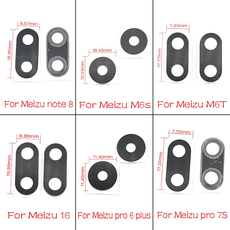 Lote de 2 unidades de lentes de cristal para cámara trasera con adhesivo para Meizu Pro 6 plus, 6S, 7S, 16, M6S, M6T, Note 8 y V8, piezas de repuesto