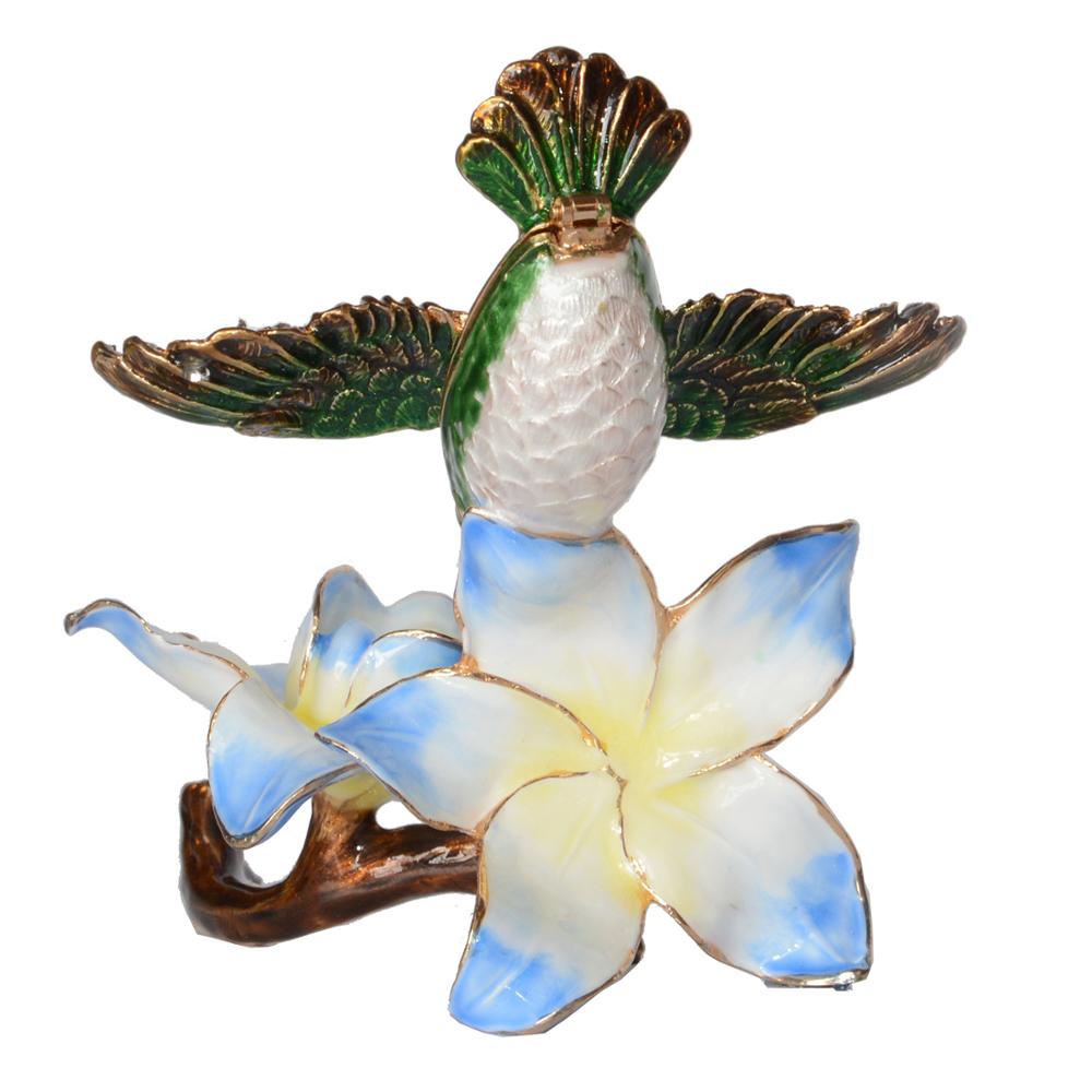 Hummingbird at Flower Trinket Box Metal Jewelry Box Bird Figurines Decoration