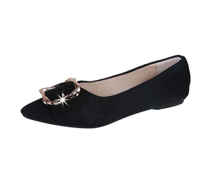 Women Suede Flats Basic Mixed Colors Pointy Toe Ballerina Ballet Flat Slip On Shoes size 35-40: Black / 9