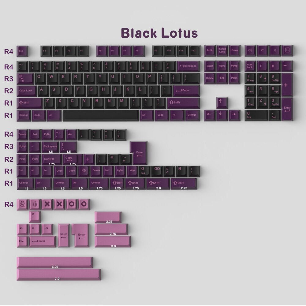 GMK – capuchons de touches Clone DMG/Black Lotus 173, profil Cherry, pour clavier mécanique 64, 68, 84, disposition ANSI ISO: GMK Black Lotus