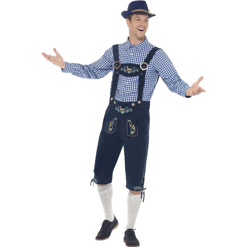 Bonnet Loup & Pantalon Cargo Brodé Style Oktoberfest – Tenue Traditionnelle Allemande Décontractée Pour Hommes