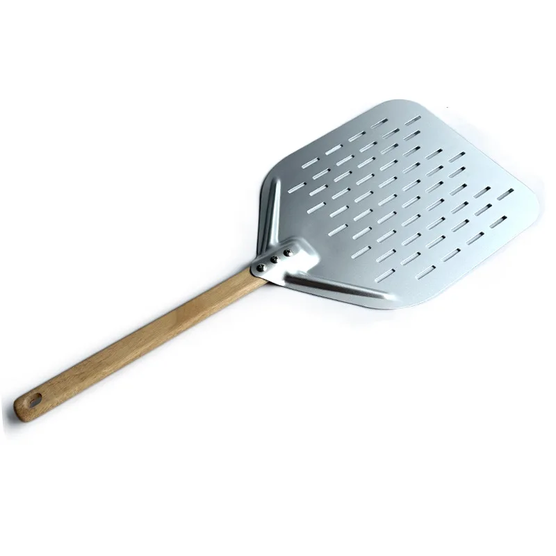 12-inch aluminium pizzaschep hout houten handvat professionele anti-aanbak lichtgewicht pizzaschil schep bakken gebak gereedschap: Default Title