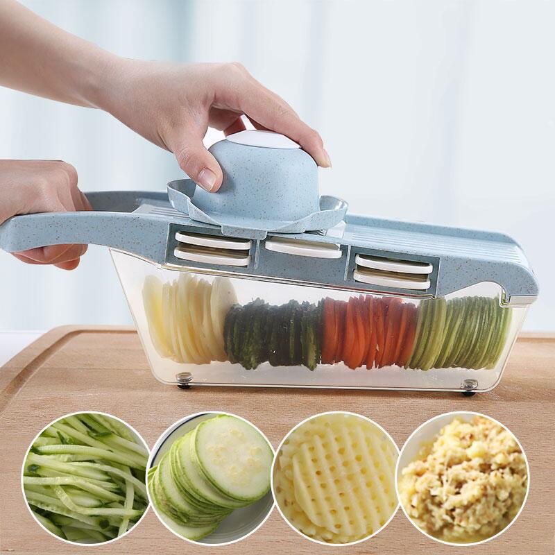 Picadora de verduras con contenedor, rebanador de alimentos, cebollas, patatas y ensaladas, utensilios de cocina, accesorios, artículos para el hogar: Blue CP03