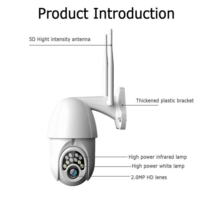 1Pc 10 Led Full-Color Nacht 1080P 2MP Ptz Draadloze Wifi Ip Camera Outdoor Waterdichte 200W Pixel Wall Mount Camera