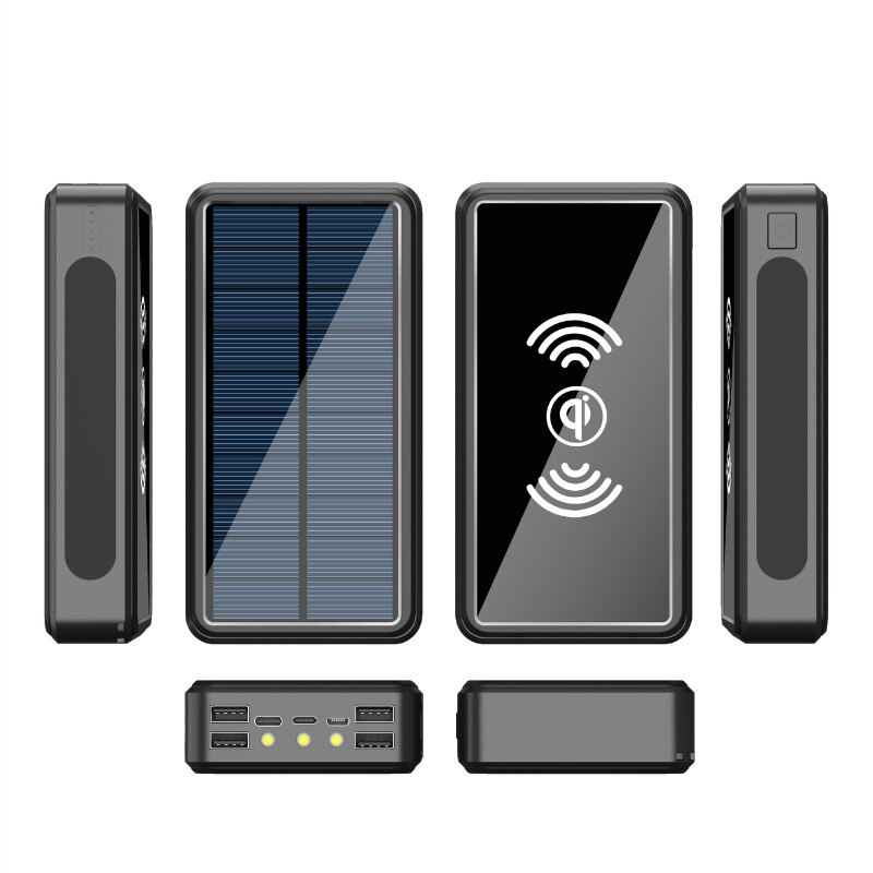 80000mAh sans fil solaire batterie Portable téléphone charge rapide chargeur externe PowerBank 4 USB LED éclairage pour Xiaomi iphone: Wireless Black