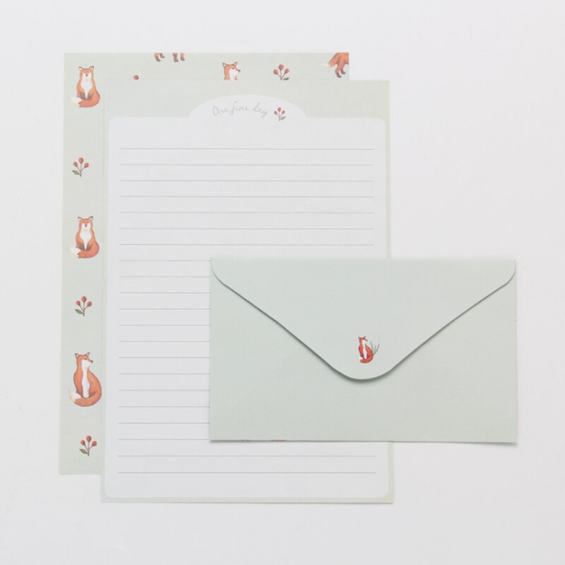 3 Envelope+6 Paper Letter Kawaii Flower Animal Letterhead Stationery School Office Supplies Children Envelope Wedding: Blue
