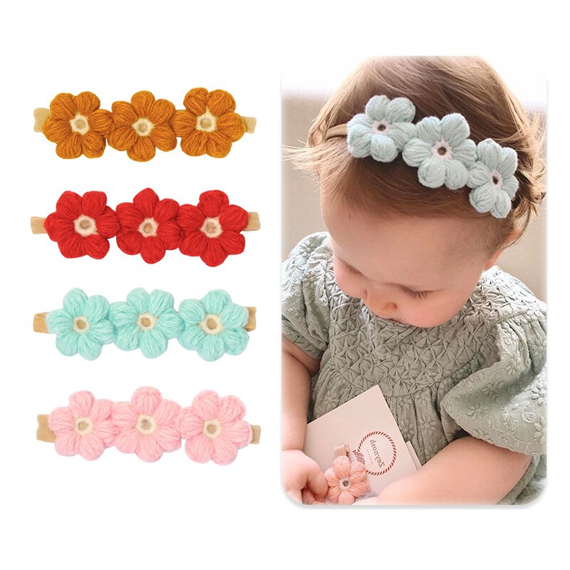 Diadema de ganchillo con flores para bebé y niña, accesorios para el pelo, diademas para niños, horquillas de lana, banda para recién nacido, accesorios Vintage