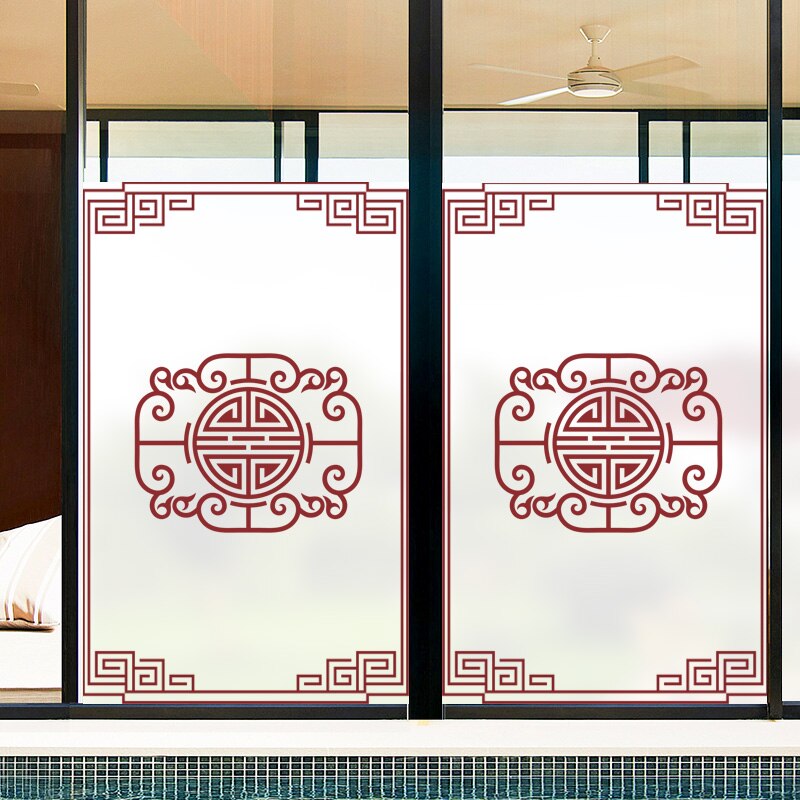 Fenêtre décorative style chinois autocollant en verre bureau transparent restaurant chinois porte coulissante mat film d'ombrage